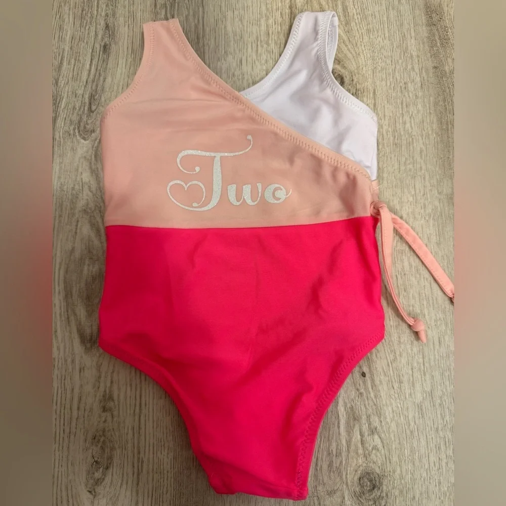 Two-Tone Pink Number Two Kids Swimsuit